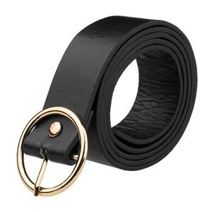Leather Belts Black Waist Belt with Pin Buckle for Dress Round Gold Buckle